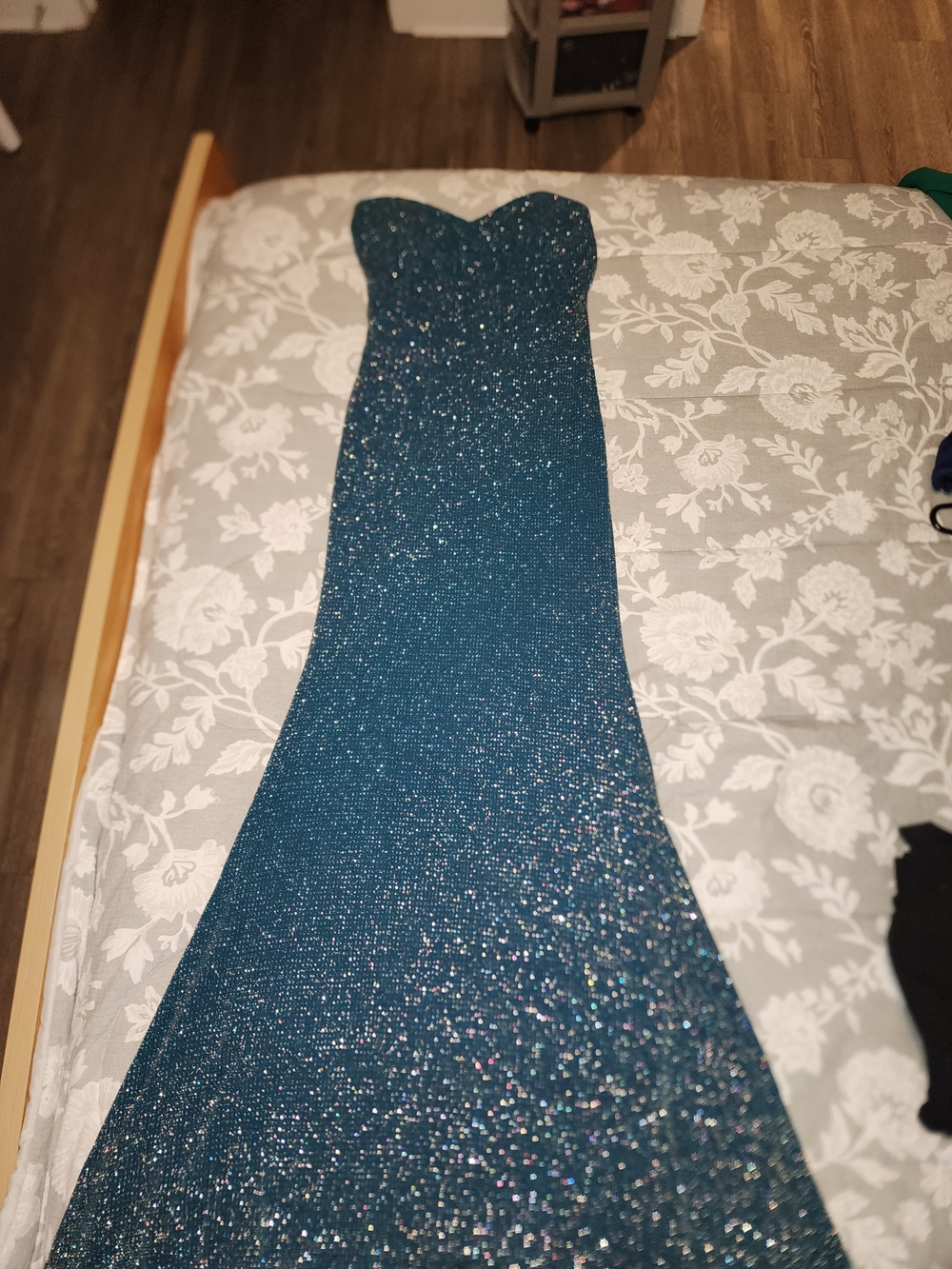 Trixxi Strapless Teal Glitter Mermaid Gown